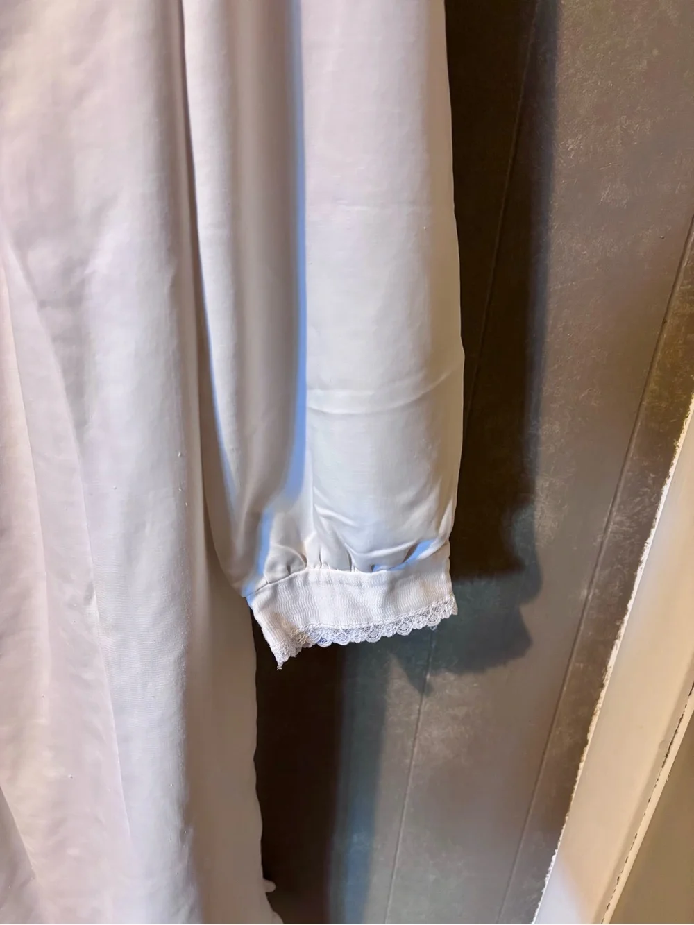Vintage Handmade White Lace-Trim Nightgown with Pink Ribbon | Cottagecore